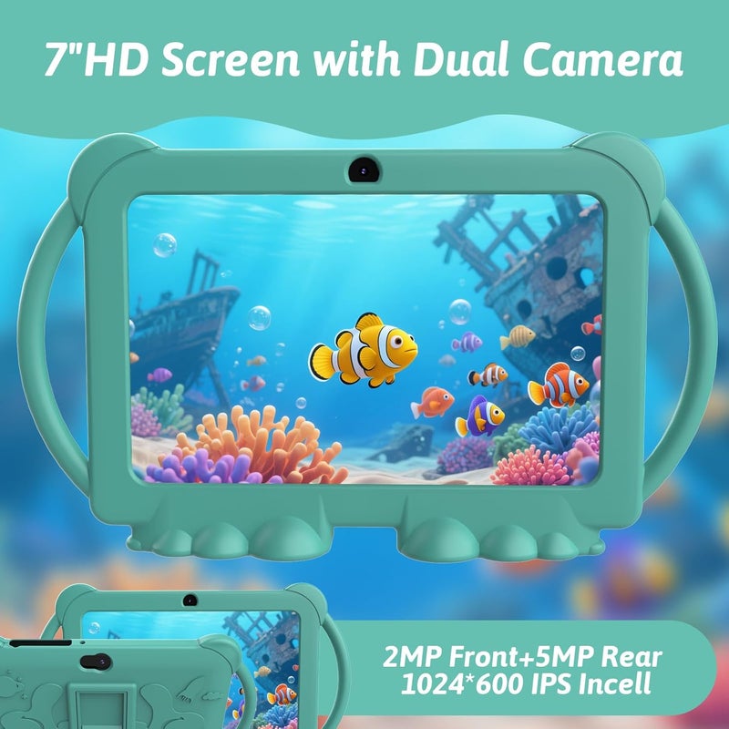 HOTTABLET Kids Tablet 7 inch Android 12, 4GB RAM 32GB ROM, 512GB Expandsion, with Parental Control, WiFi, Bluetooth, Dual Camera with Silicone Case, 1PCS(Green) - Image 5